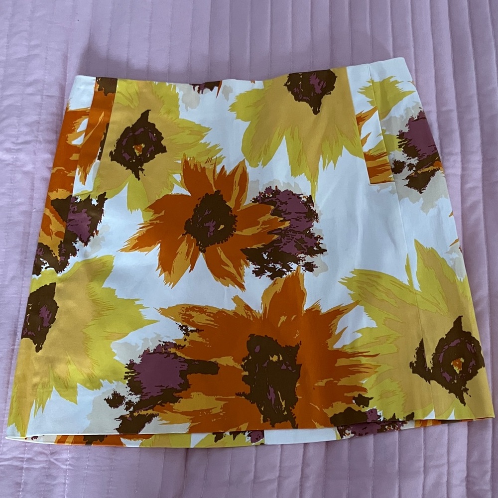 J. Crew Sunflower Burst Mini Skirt lined pockets sunny print EUC 6